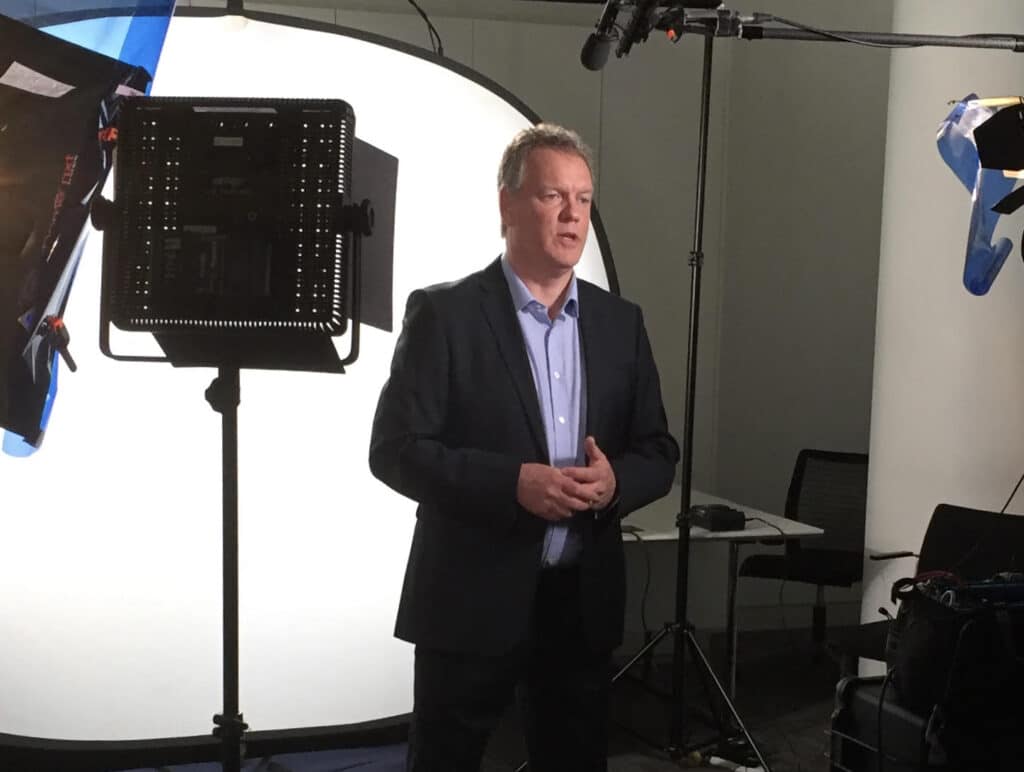 Glen Thompsett TV presenter with green screen home studio at Great British Presenters